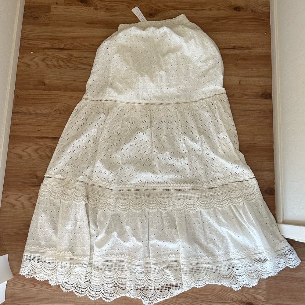 NWT ALICE + OLIVIA REISE PANELLED MAXI SKIRT OFF WHITE SZ 10 - Picture 6 of 11